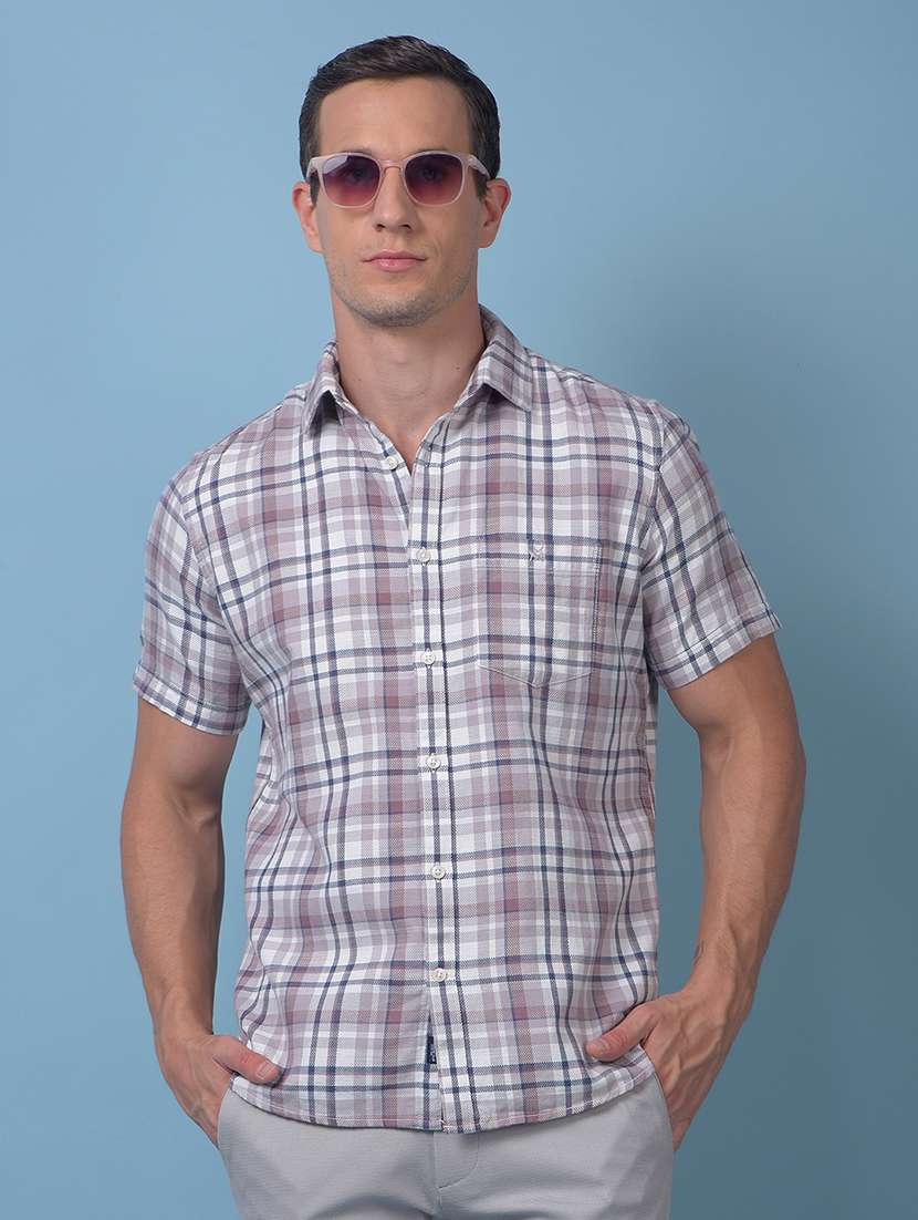 men checkered short sleeve slim fit casual shirt - 21984778 -  Zoom Image - 0