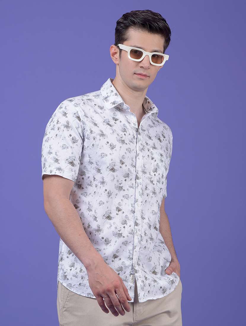 men floral printed short sleeve slim fit casual shirt