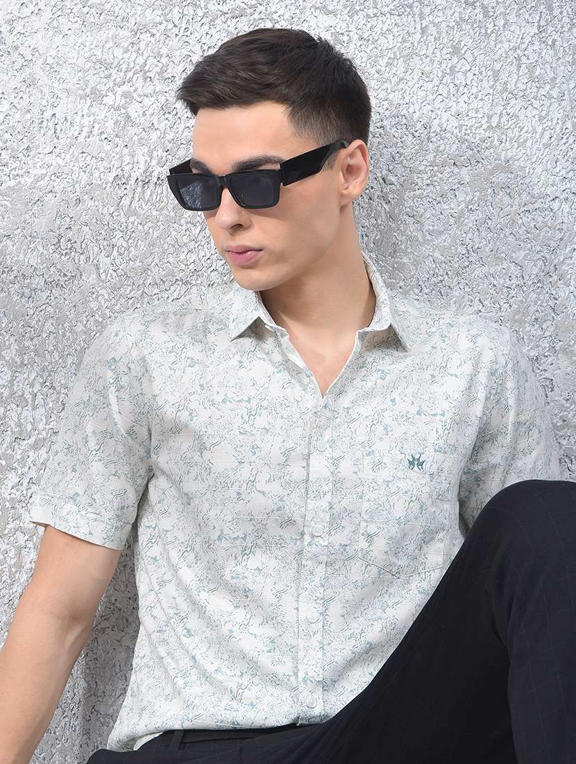 men printed short sleeve slim fit casual shirt
