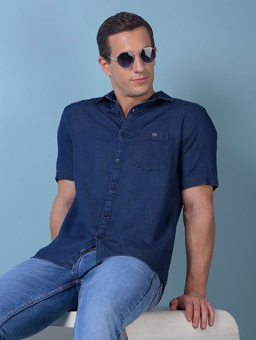 men solid short sleeve slim fit casual shirt