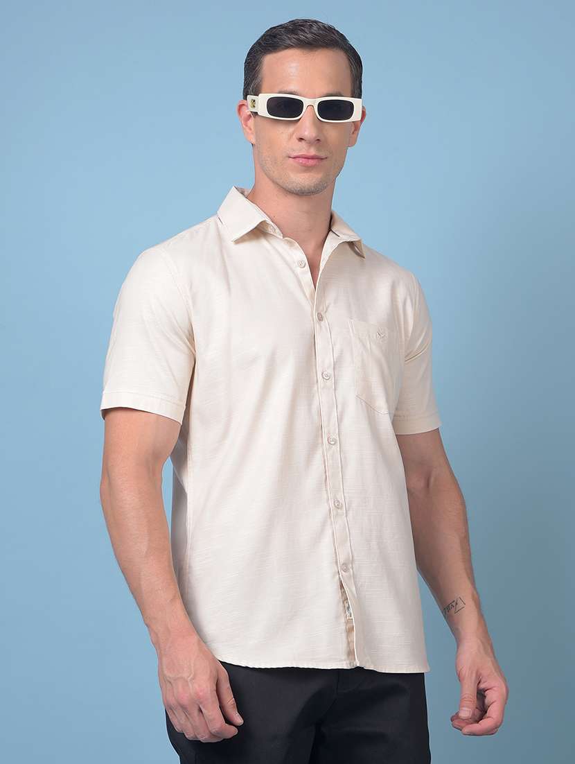 men solid short sleeve slim fit casual shirt