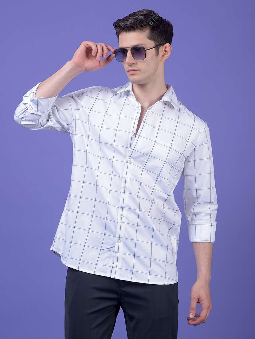 men checkered long sleeve slim fit casual shirt