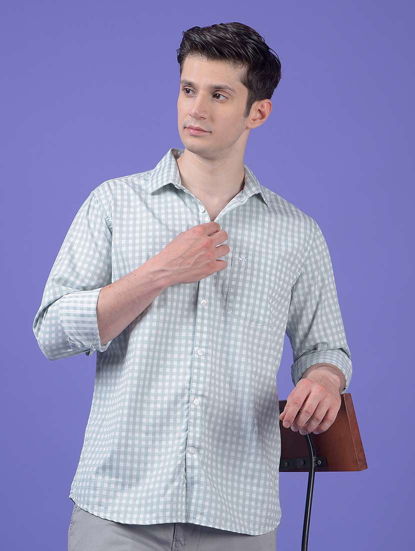 men checkered long sleeve slim fit casual shirt