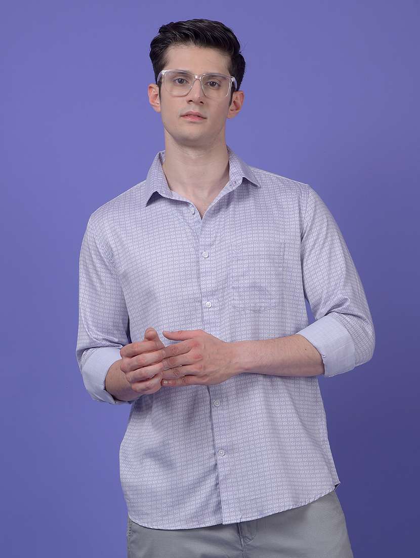 men printed long sleeve slim fit casual shirt