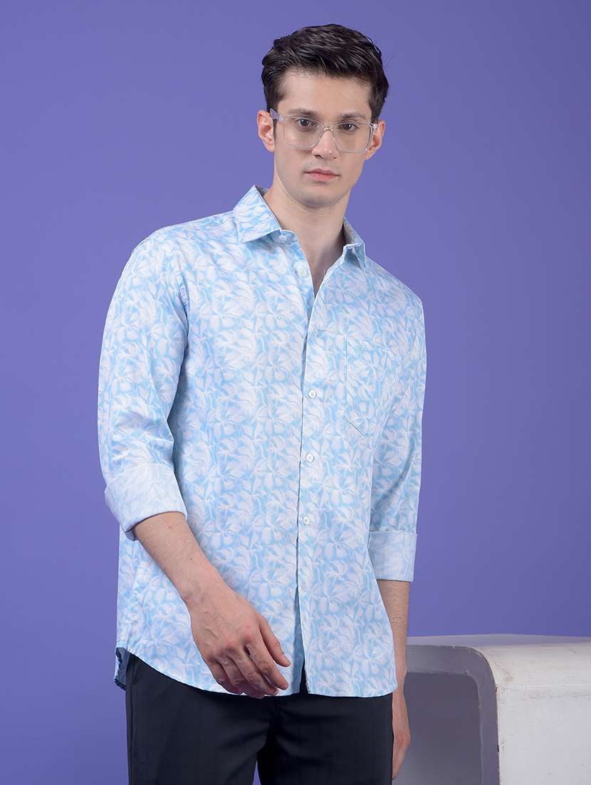 men printed long sleeve slim fit casual shirt