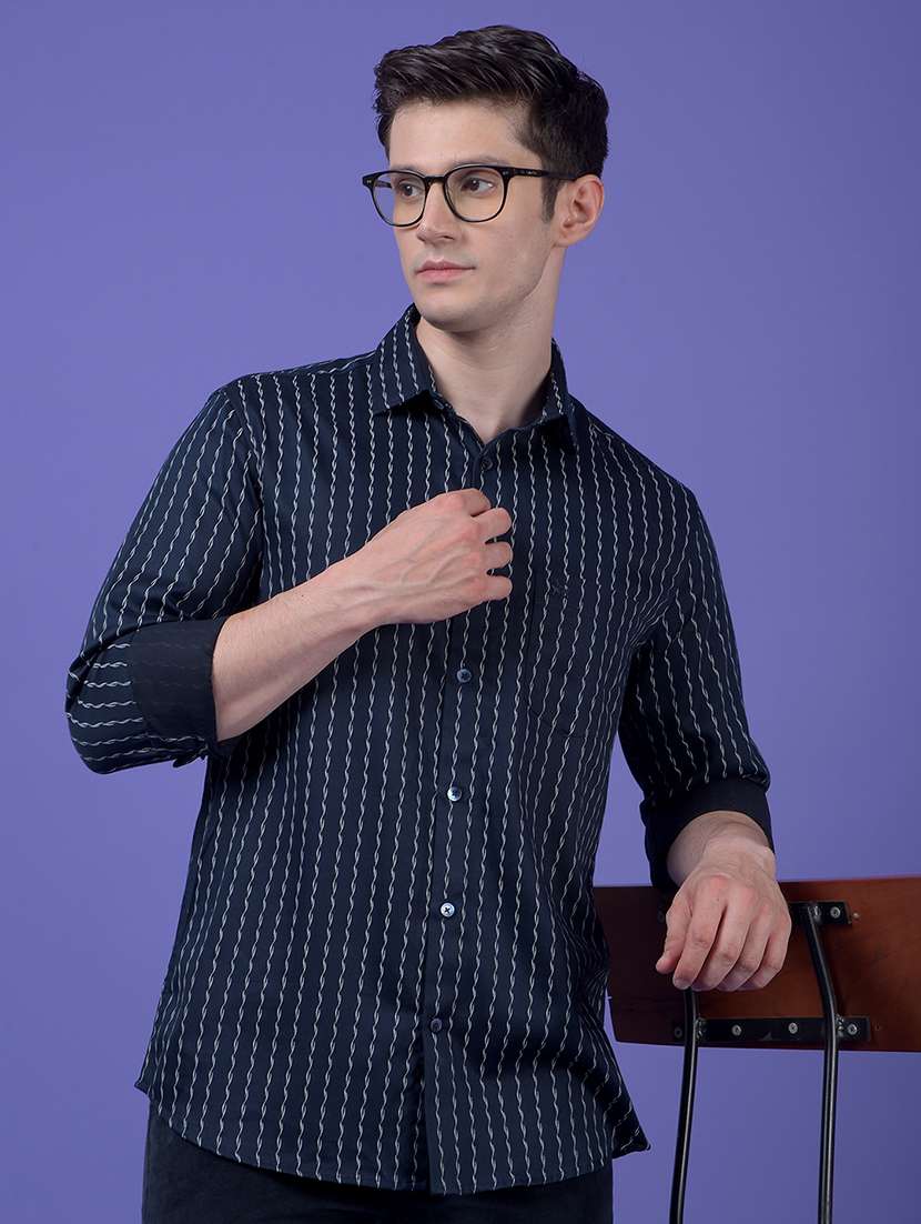 men printed long sleeve slim fit casual shirt