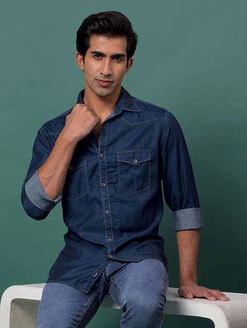 blue cotton casual shirt - 21984832 - Standard Image - 0