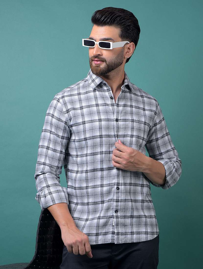 men checkered long sleeve regular fit casual shirt