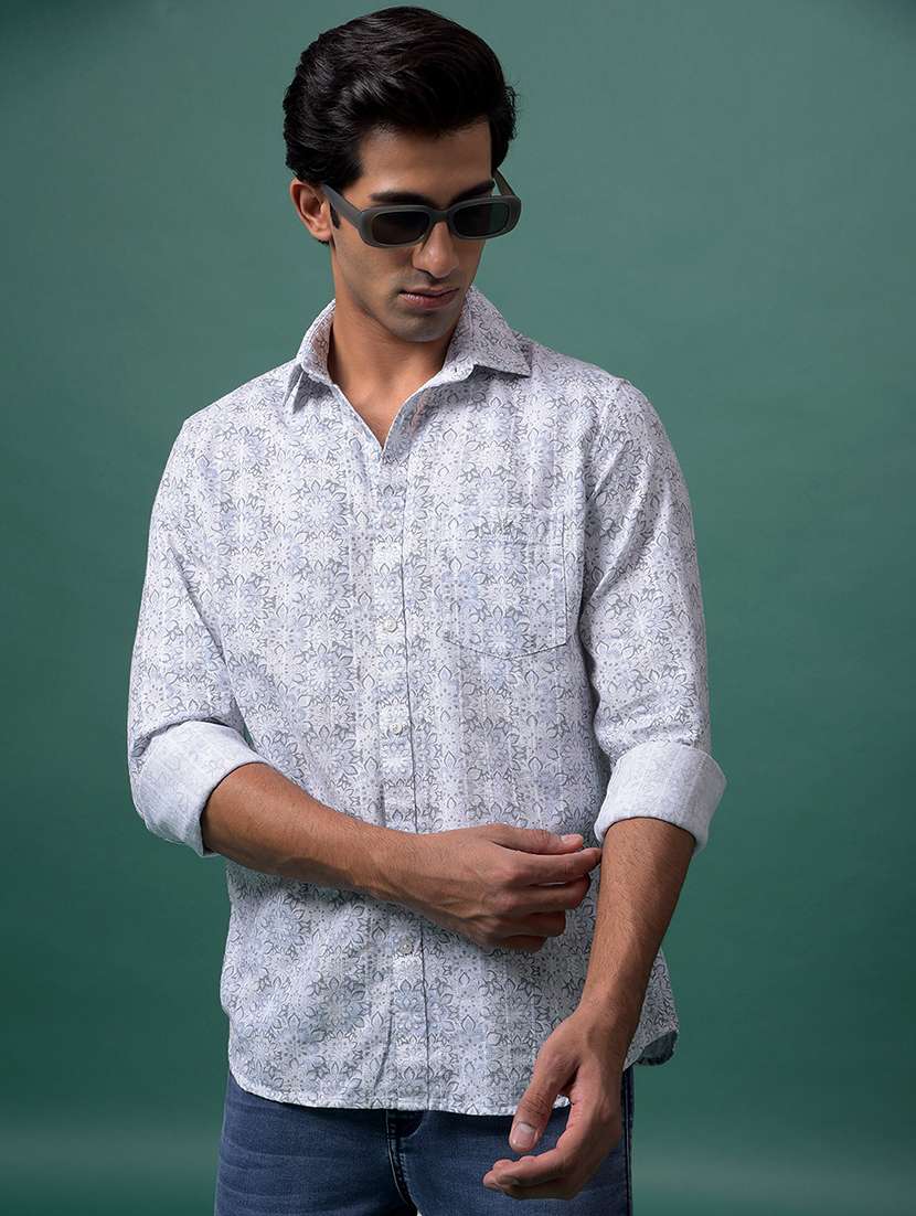grey cotton blend casual shirt