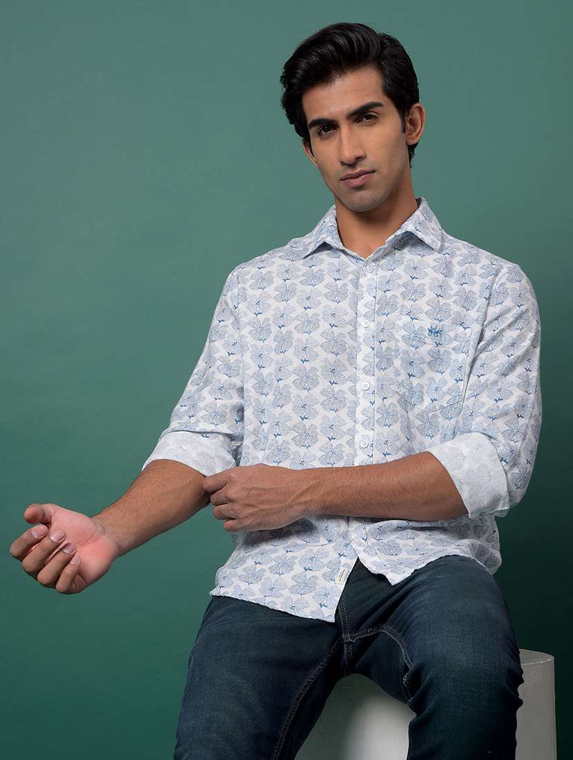 blue cotton blend casual shirt