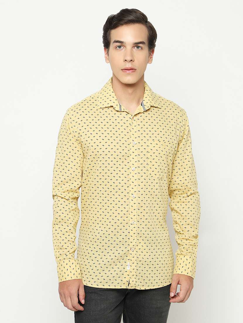 men printed long sleeve slim fit casual shirt