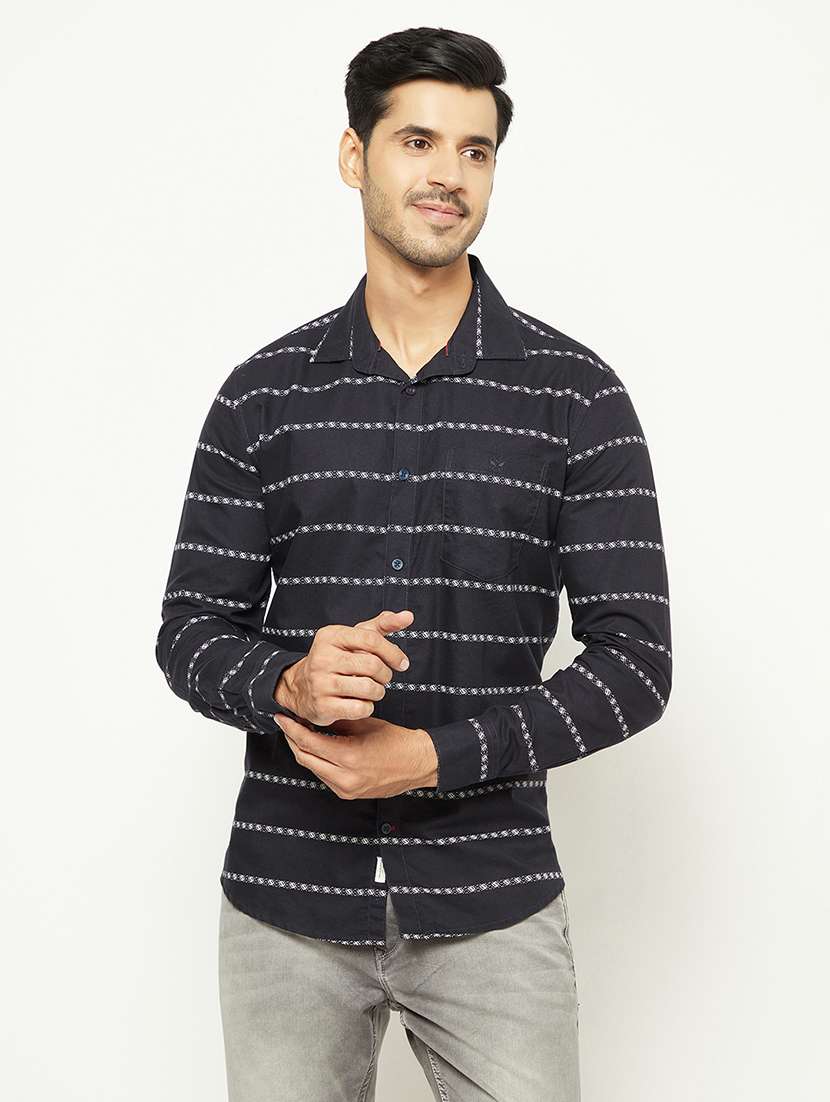 men striped long sleeve slim fit casual shirt