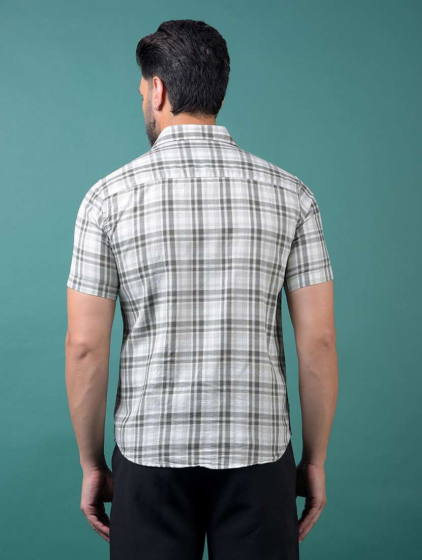 men checkered short sleeve slim fit casual shirt - 21984895 -  Standard Image - 3