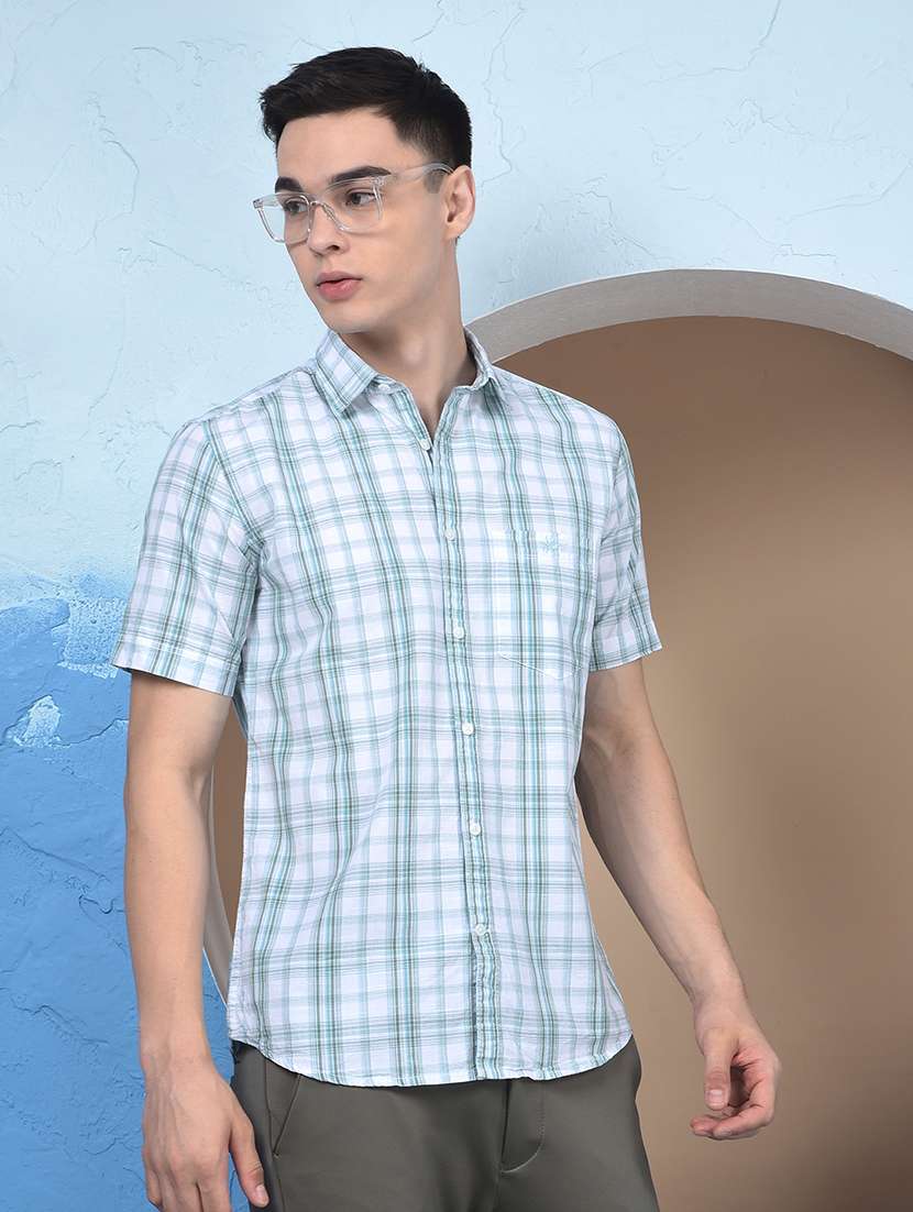 men checkered short sleeve slim fit casual shirt