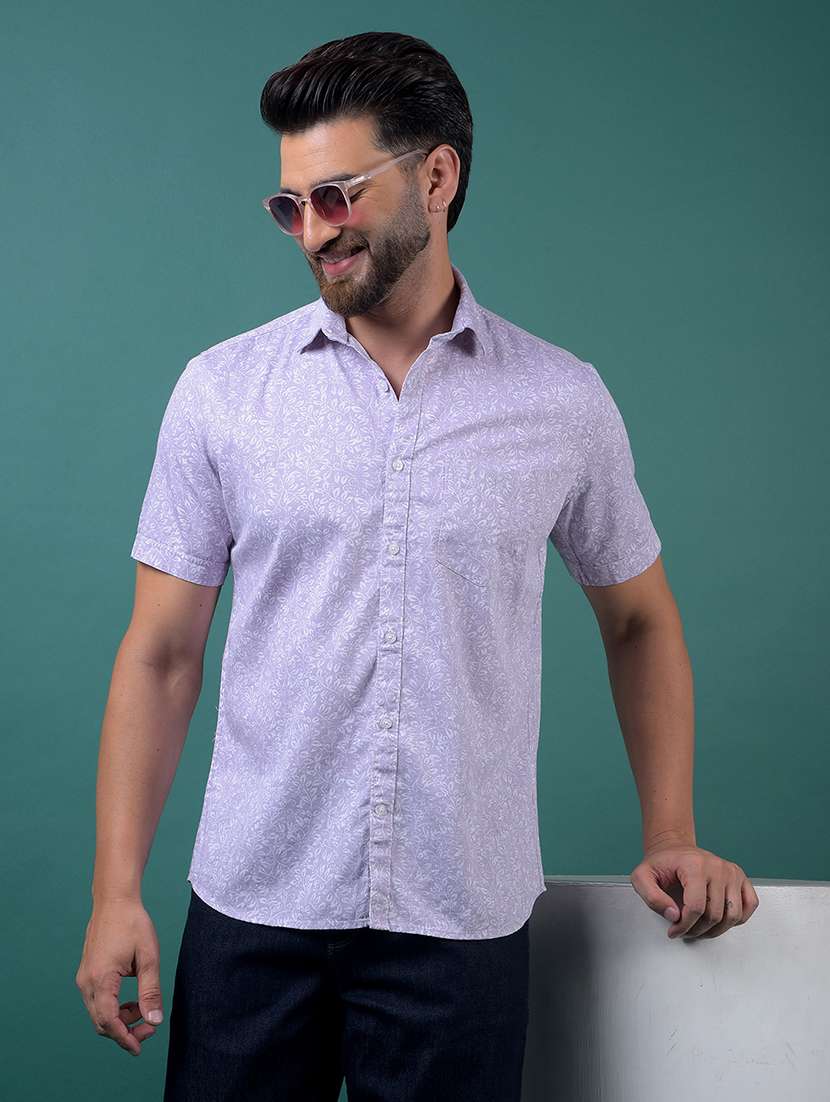 men printed short sleeve slim fit casual shirt