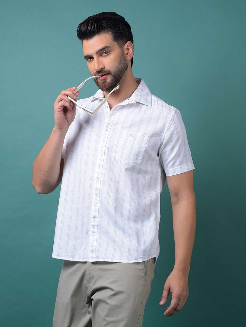 men striped short sleeve slim fit casual shirt