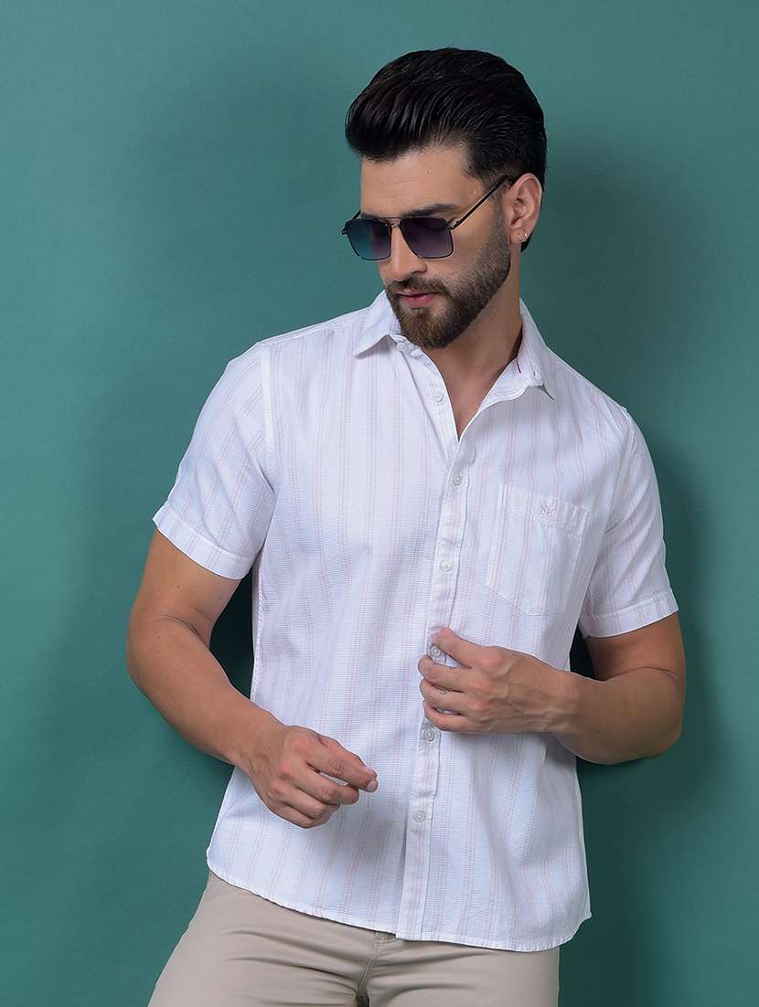 men striped short sleeve slim fit casual shirt
