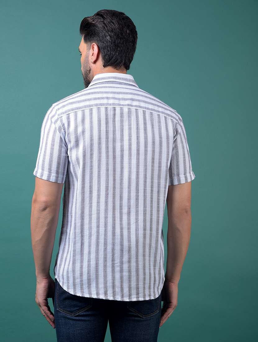 men striped short sleeve slim fit casual shirt - 21984927 -  Standard Image - 3