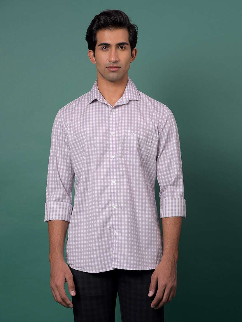 men checkered long sleeve slim fit casual shirt