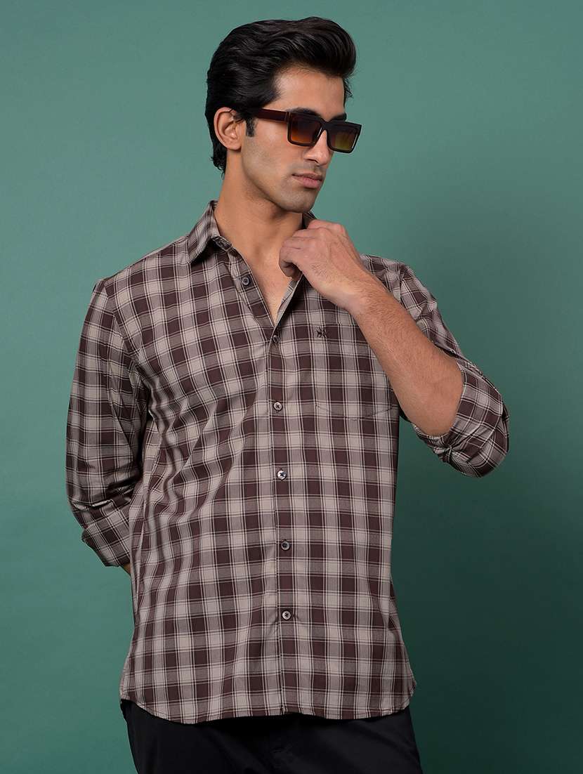 men checkered long sleeve slim fit casual shirt