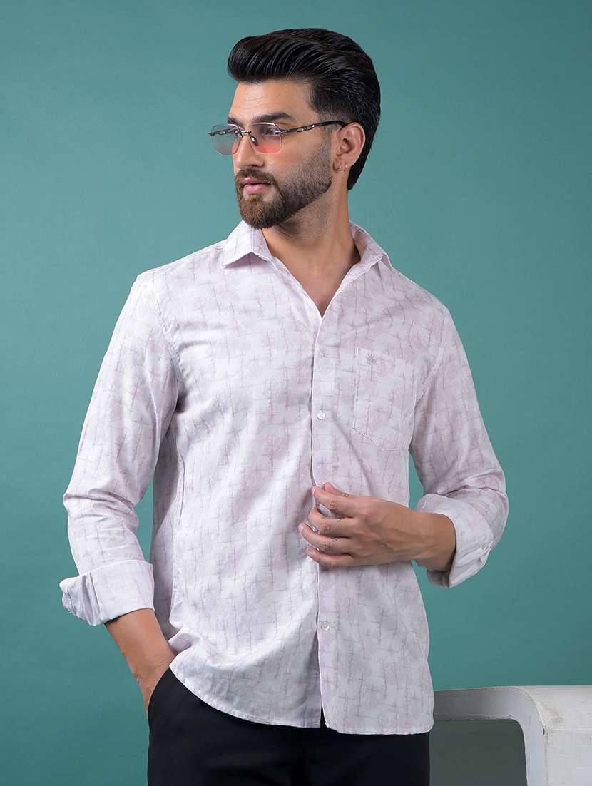 men printed long sleeve slim fit casual shirt