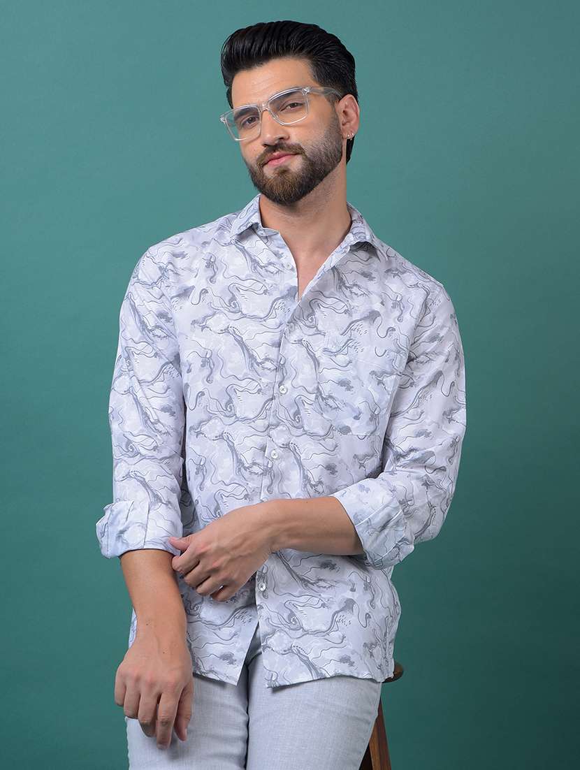 men abstract printed long sleeve slim fit casual shirt