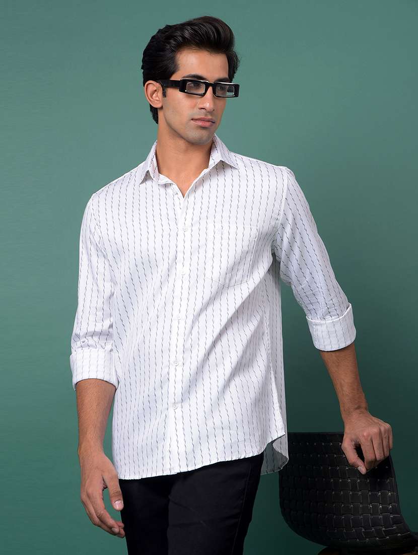 men printed long sleeve slim fit casual shirt