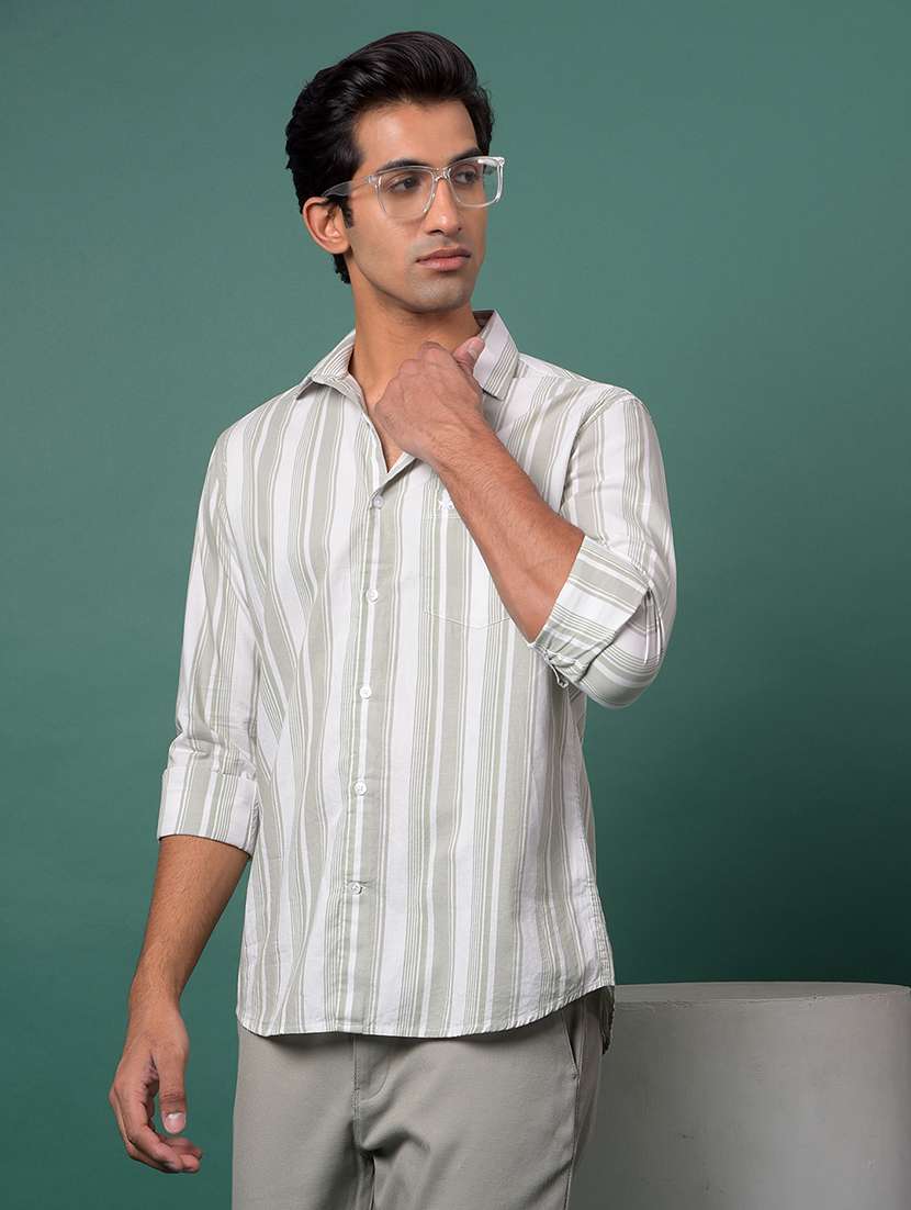 men striped long sleeve slim fit casual shirt