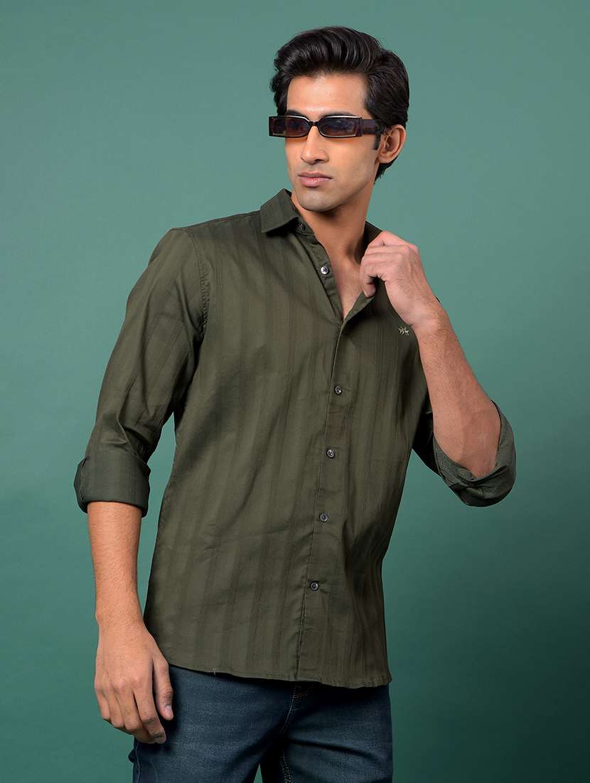 men striped long sleeve regular fit casual shirt