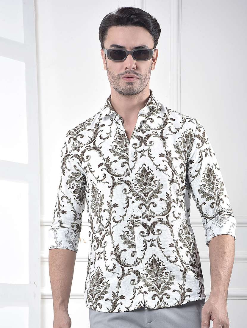 men printed long sleeve slim fit casual shirt