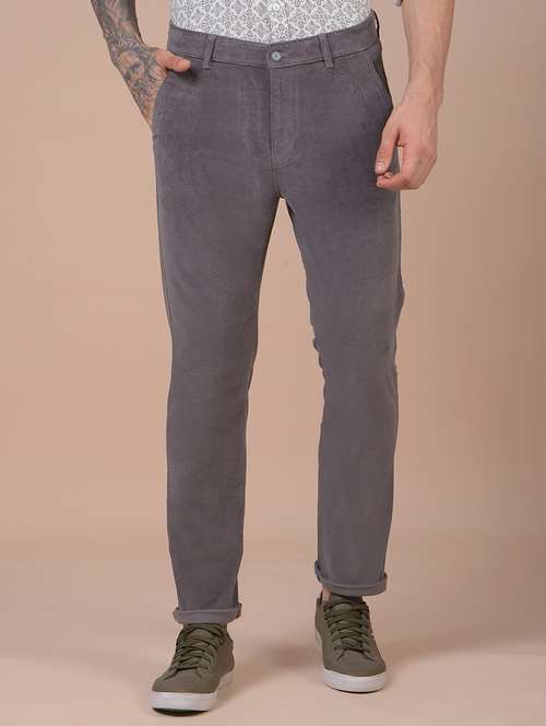 men solid mid rise slim fit corduroy trouser - 21985006 - Standard Image - 0
