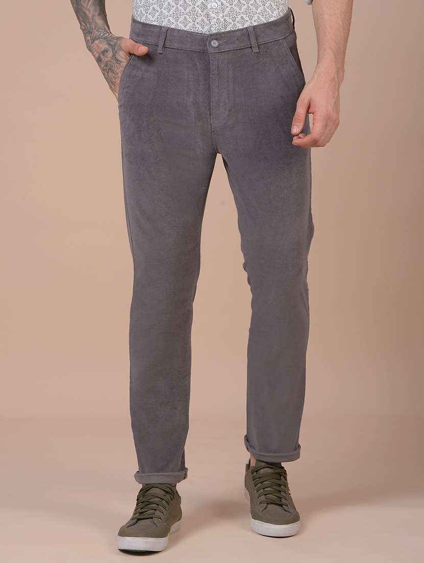 men solid mid rise slim fit corduroy trouser - 21985006 - Zoom Image - 0