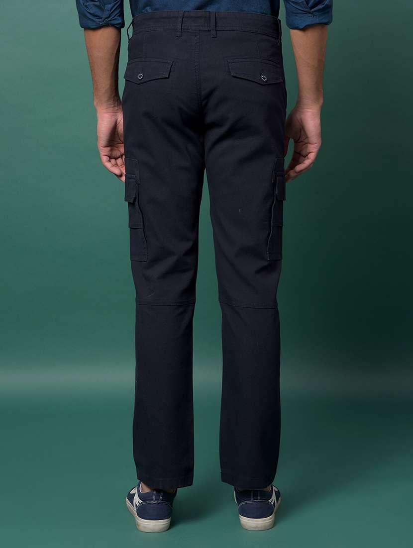 men navy blue solid mid rise regular fit cargo - 21985078 -  Standard Image - 3
