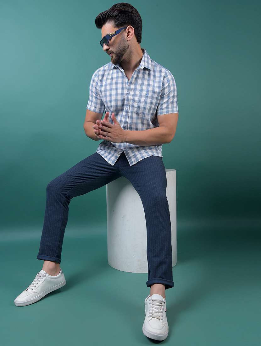 men striped mid rise slim fit chinos - 21985096 - Standard Image - 5