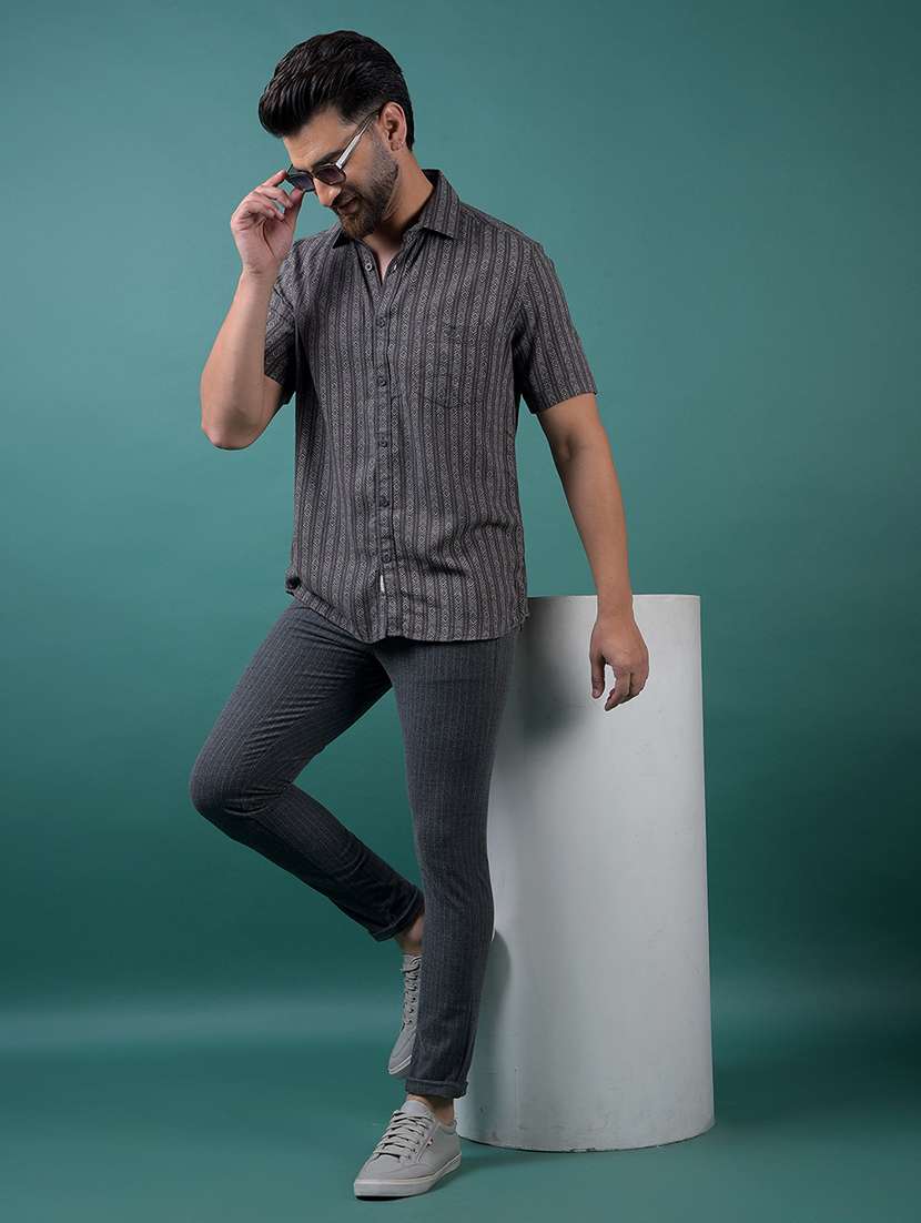 men striped mid rise slim fit chinos - 21985097 - Standard Image - 5