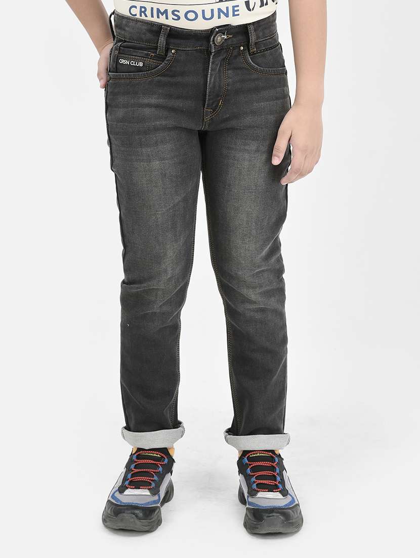 boys solid mid rise slim fit jeans