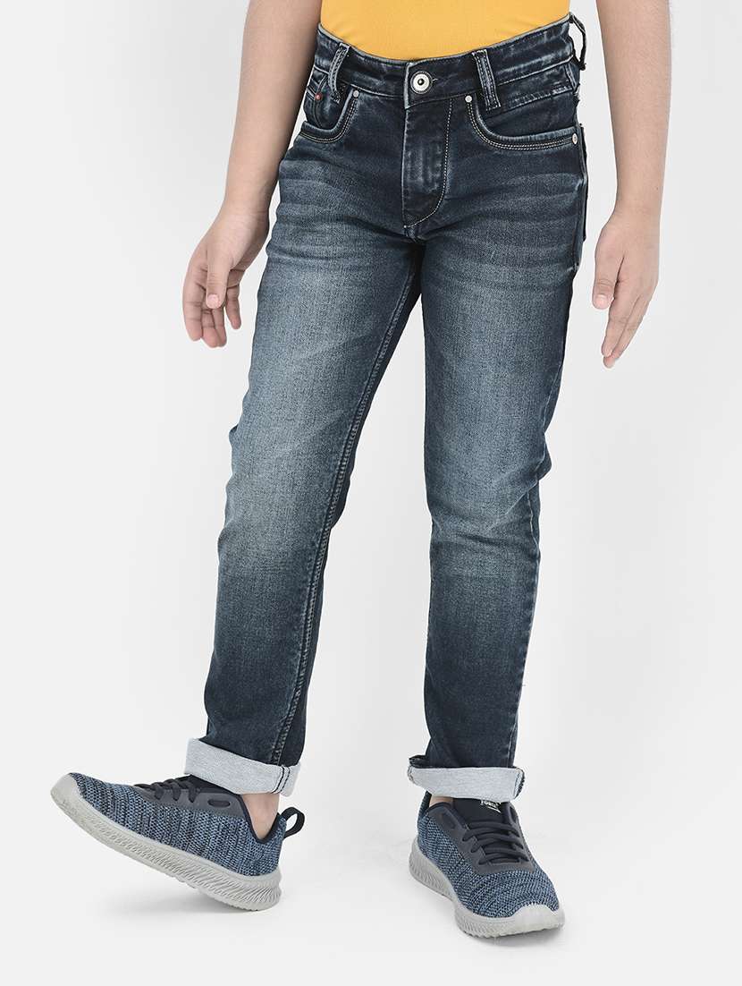 boys solid mid rise slim fit jeans