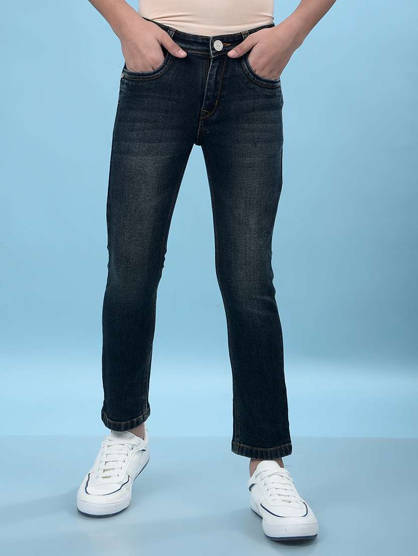 boys solid mid rise slim fit jeans