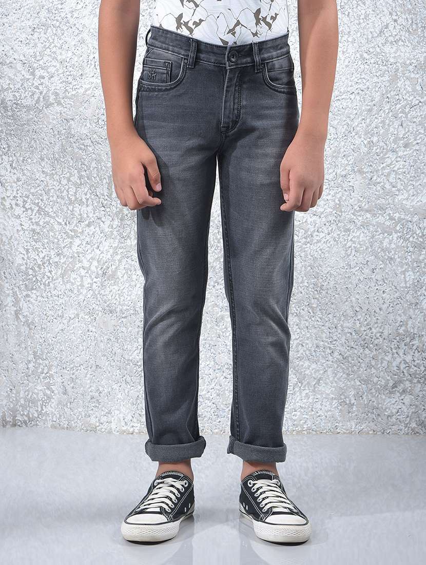 boys solid mid rise slim fit jeans