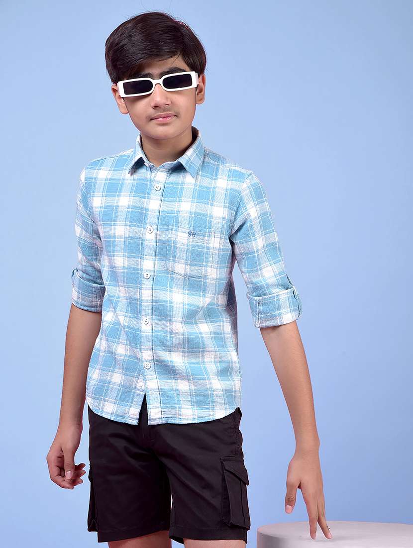 boys checkerd collared regular fit shirt