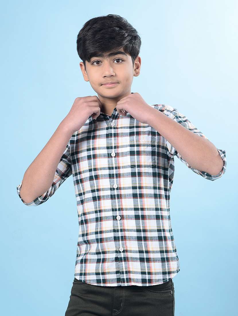 boys checkerd collared regular fit shirt
