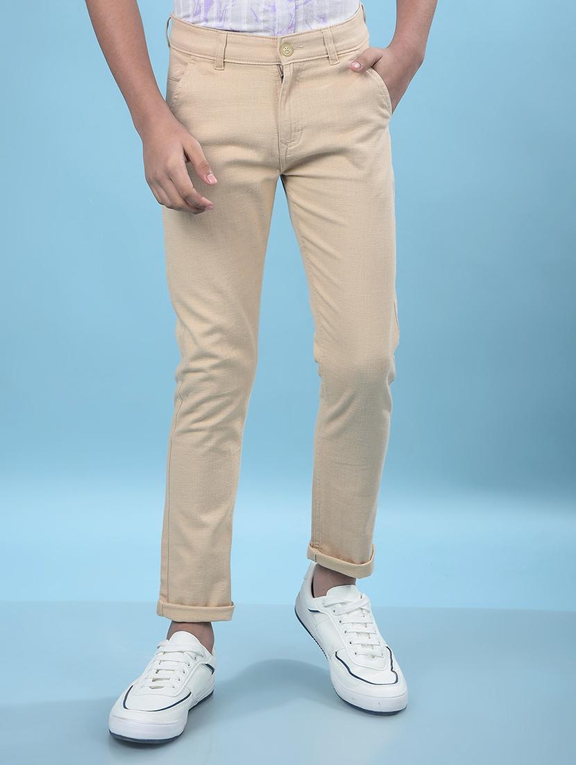 boys solid mid rise slim fit chinos 