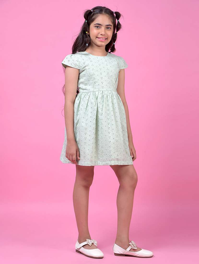 girls self designed short sleeve a-line schiffli dress - 21985225 -  Standard Image - 3