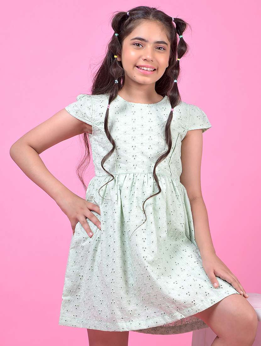 girls self designed short sleeve a-line schiffli dress - 21985225 -  Standard Image - 5
