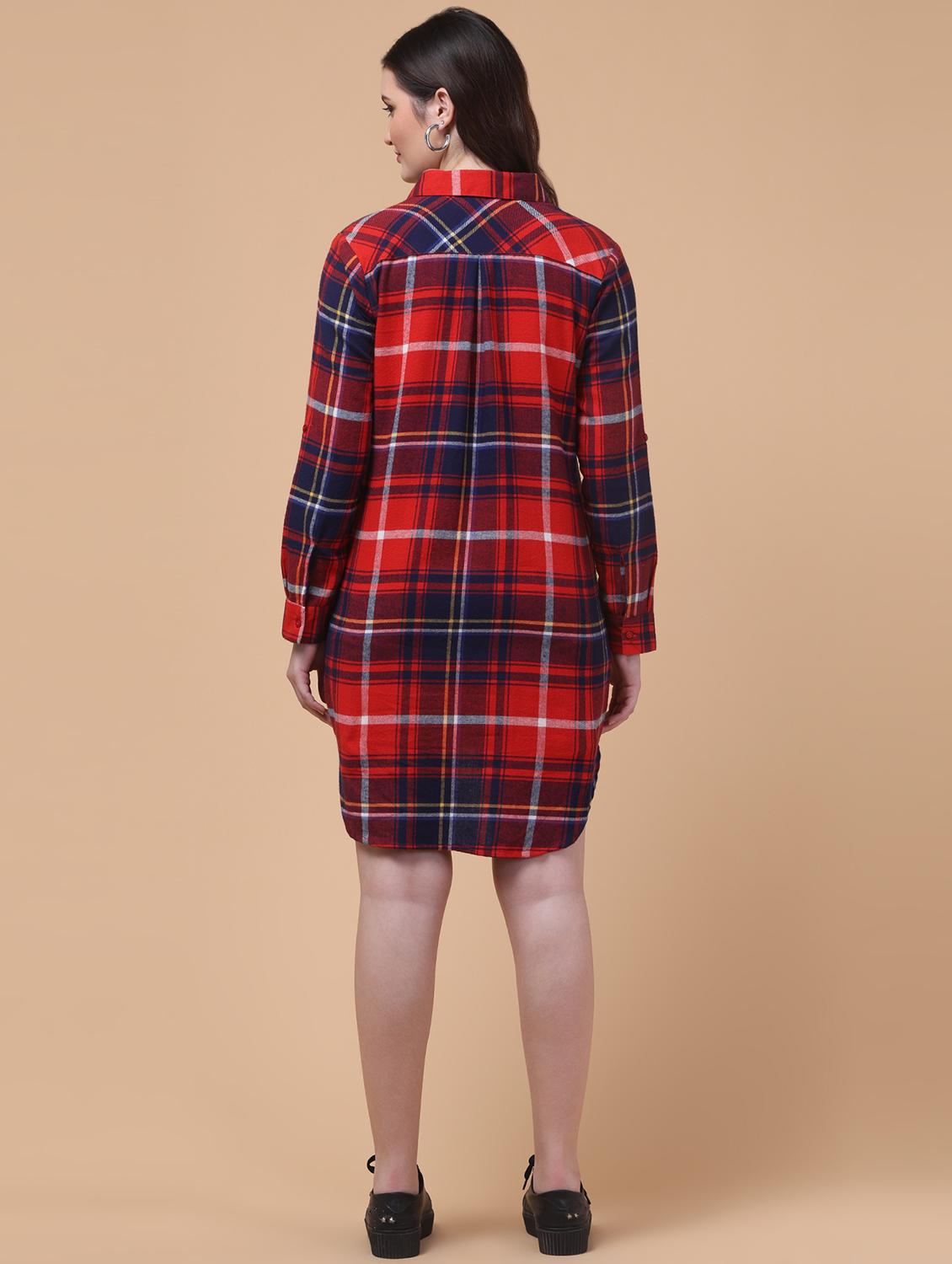 women checkered collared high low shirt dress - 21985375 - Standard Image - 3