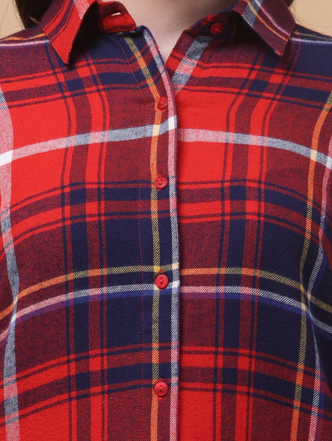 women checkered collared high low shirt dress - 21985375 - Standard Image - 5