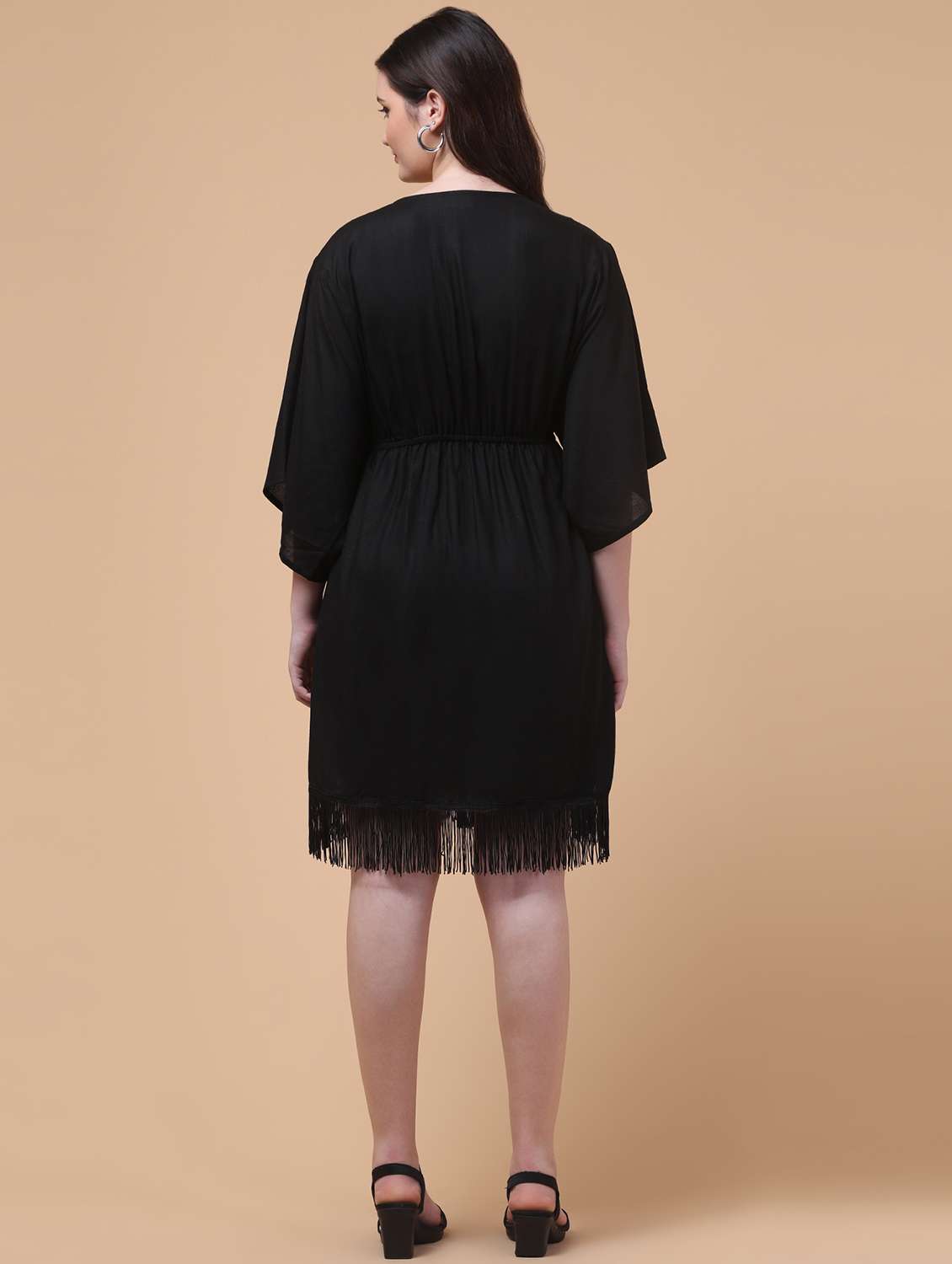 Women Black Solid Batwing Sleeve Fit & Flare Dress