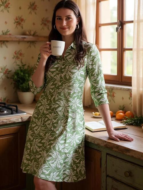 women printed collared shirt dress - 21985378 - Standard Image - 0