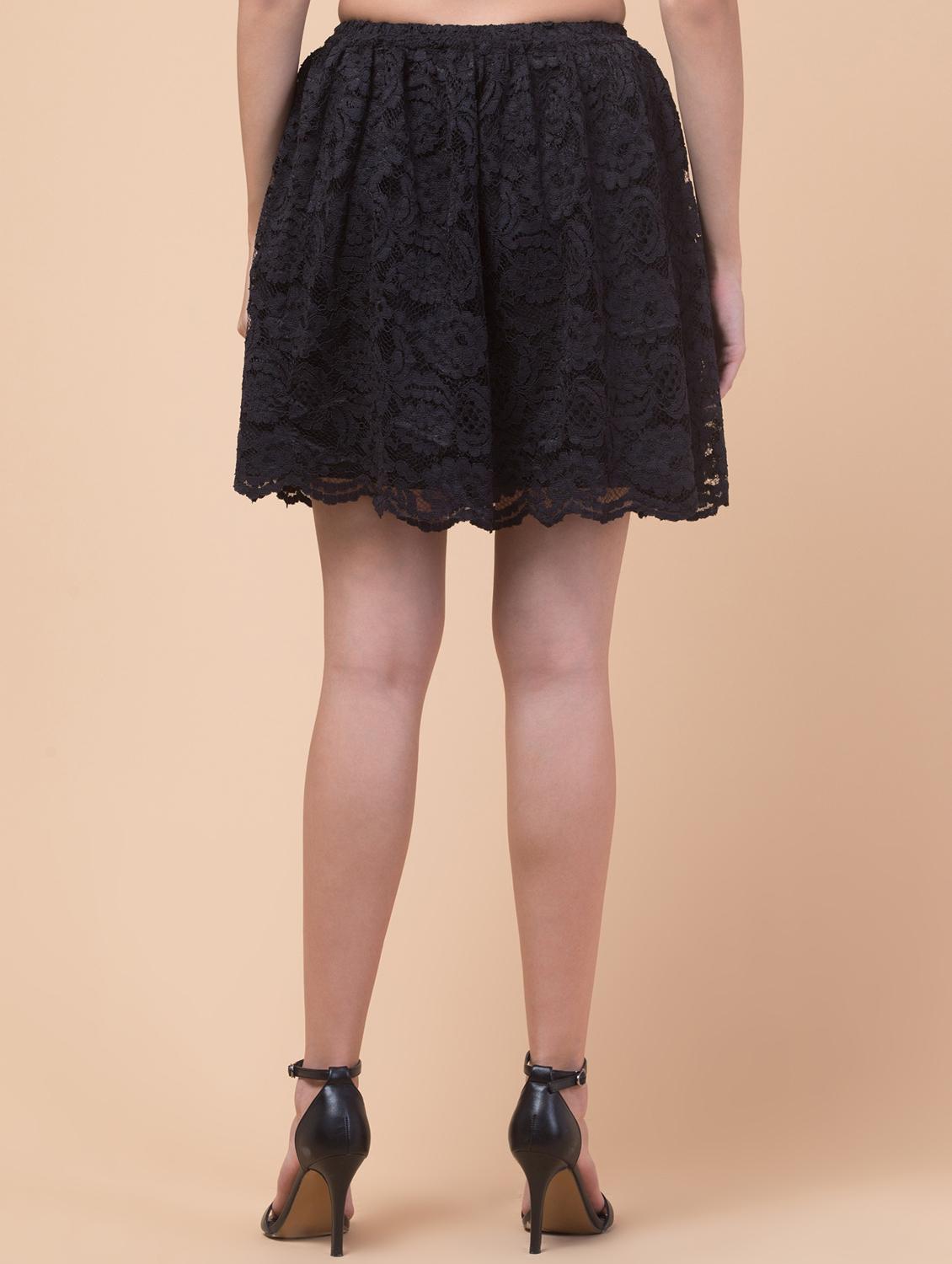 women black high rise flared lace skirt - 21985379 - Standard Image - 3
