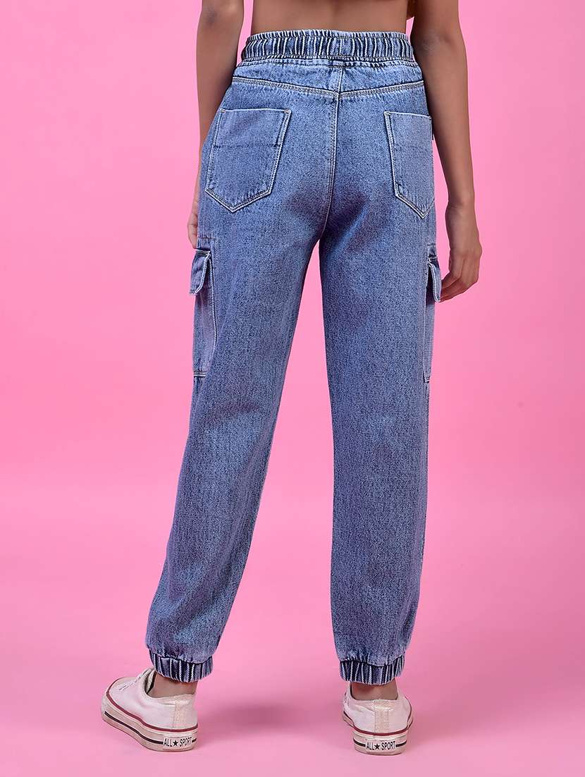 girls solid high rise relaxed fit cargo - 21985391 -  Standard Image - 3